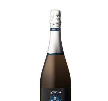 Bottle of Queylius Ambiance sparkling wine on a white background