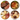 Four circular images showcasing different types of food including steak, pasta, cheese and salami, and desserts.